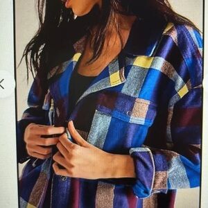 NWT Free People Women's Multicolor Plaid Shacket size M, ( oversized )